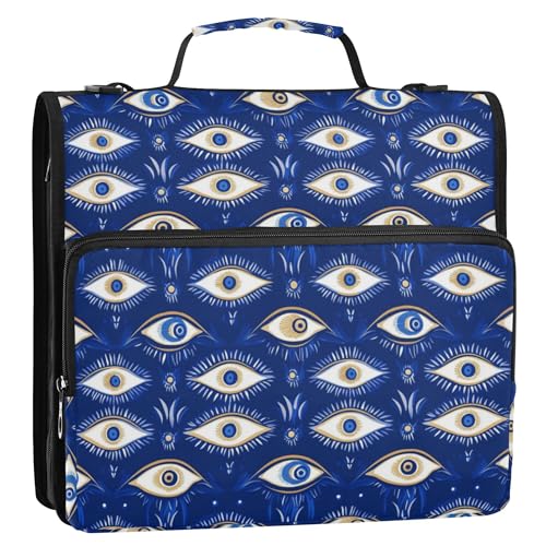 Ordner-Organizer mit 3 Ringen, 3,8 cm, mit Griff, mehrere Taschen, Dokumentenmappe, Organizer, geeignet für Mittelschule, böser Blick, Magie, Blau von Caihoyu