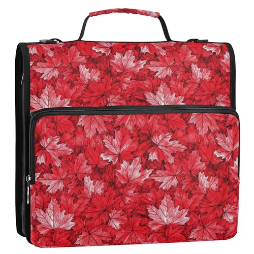 Ordner mit 3 Ringen, 3,8 cm, extra Taschen, mit Schultergurt, Dokumentenmappe, Organizer für Mittelschüler, Kanada, rotes Ahornblatt von Caihoyu