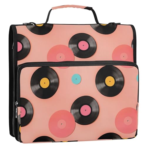 Ordner mit 3 Ringen, 3,8 cm, mit extra Taschen und Schultergurt, Dokumentenmappe mit mehreren Taschen, Organizer für Schule, Vinyl-Schallplatten, Musik, Pfirsich von Caihoyu