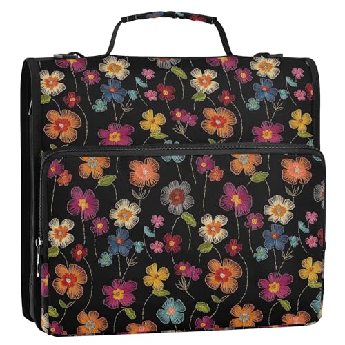 Ordner mit 3 Ringen und Reißverschluss, 3,8 cm, mit Griff und abnehmbarem Schultergurt, mehrere Taschen, Dokumente, Dateien, Aufbewahrungstasche für Mittelschule, Stickerei, schöne bunte Blumen Ordner mit 3 Ringen und Reißverschluss, 3,8 cm, mit Griff und abnehmbarem Schultergurt, mehrere Taschen, Dokumente, Dateien, Aufbewahrungstasche für Mittelschule, Stickerei, schöne bunte Blumen von Caihoyu