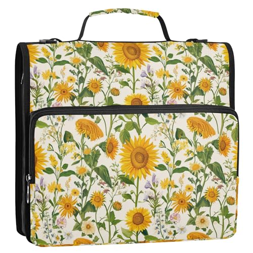 Ordner mit 3 Ringen und extra Taschen mit Griff, Laege-Kapazität, Dokumentenmappe, Organizer für Schule und Büro, Ukraine, Sonnenblume, Schönheit, Sommerblumen von Caihoyu