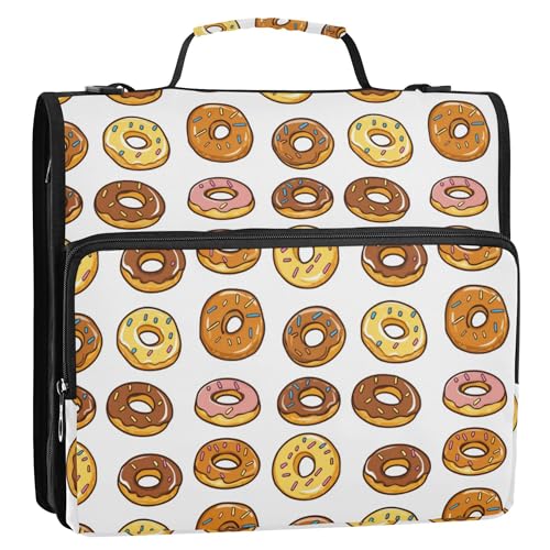 Ordner mit 3 Ringen und extra Taschen mit Riemen, mehrere Taschen, Dokumentenmappe, Organizer für Mittelschule, Donuts von Caihoyu