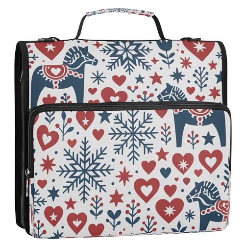 Ordnertasche mit 3 Ringen und Reißverschluss, 3,8 cm, mit Griff, leicht zu transportieren, Dokumentenmappe, Organizer für Mittelschüler, nordische Volkskunst, Weihnachtsmuster von Caihoyu
