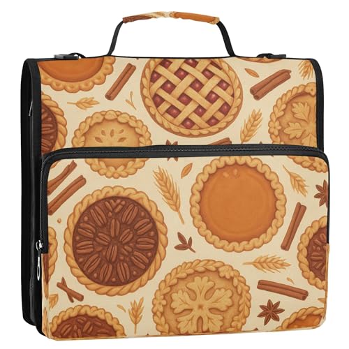 Organizer mit 3 Ringen, 3,8 cm, Ordner mit Riemen, mehrere Taschen, Dokumentenmappe, Organizer für Schule/Büro, Thanksgiving-Kuchenmuster von Caihoyu