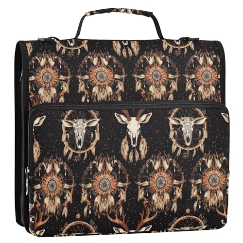 Organizer mit 3 Ringen, 3,8 cm, mit Griff, inklusive Reißverschlusstasche, Dokumenten-Aufbewahrungstasche für Schule und Büro, Western-Cowboy-Traumfänger, Hirschschädel Organizer mit 3 Ringen, 3,8 cm, mit Griff, inklusive Reißverschlusstasche, Dokumenten-Aufbewahrungstasche für Schule und Büro, Western-Cowboy-Traumfänger, Hirschschädel von Caihoyu