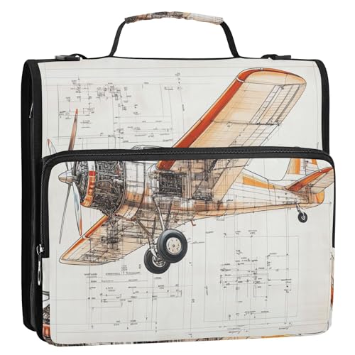 Organizer mit 3 Ringen und Griff und abnehmbarem Schultergurt, mehrere Taschen, Dokumentenmappe, Organizer für Büro, Schule, Flugzeug, eine Straße mit Blumen, Pilzen von Caihoyu