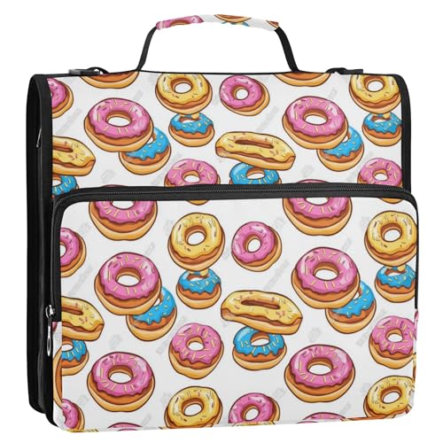 Organizer mit 3 Ringen und Reißverschluss, 3,8 cm, mit Riemen, inklusive Reißverschlusstasche, Dokumentenmappe, Organizer für Mittelschule, Donuts von Caihoyu