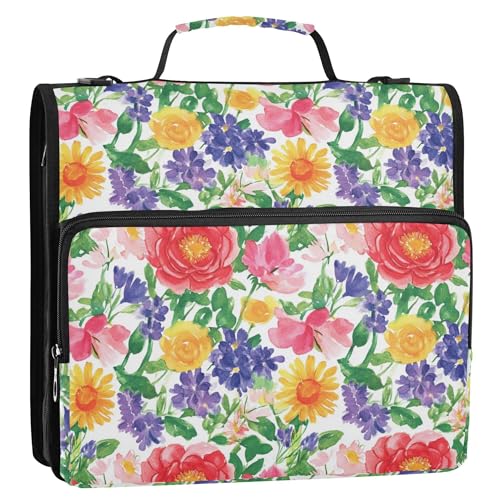 Organizer mit 3 Ringen und Schultergurt und Griff, inklusive Reißverschlusstasche, Dokumentenmappe, Organizer für Mittelschule, USA, Rose, Schönheit, Sommerblumen von Caihoyu