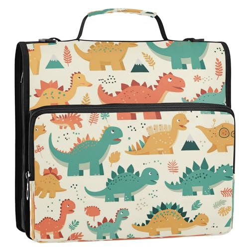 Organizer mit 3 Ringen und Schultergurt und Griff, leicht zu transportieren, Dokumentenmappe, Organizer für Mittelschüler, Dinosaurier, Knochen und Berge von Caihoyu