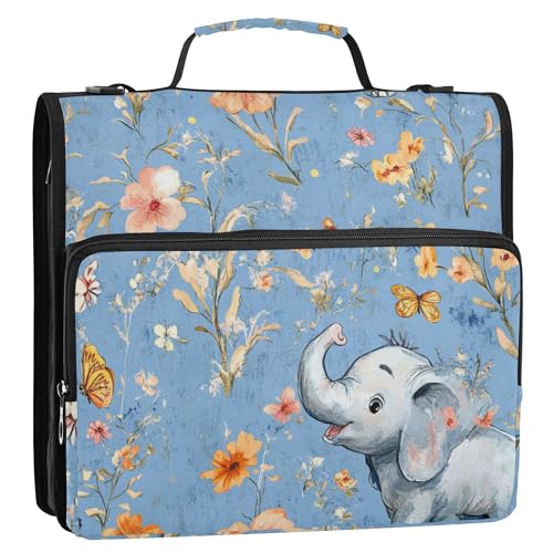 Ringbuch mit 3 Ringen, Reißverschluss und Riemen, einfach zu tragen, Schulbedarf, Organizer für Mittelschule, lustiger Elefant, Blau Ringbuch mit 3 Ringen, Reißverschluss und Riemen, einfach zu tragen, Schulbedarf, Organizer für Mittelschule, lustiger Elefant, Blau von Caihoyu