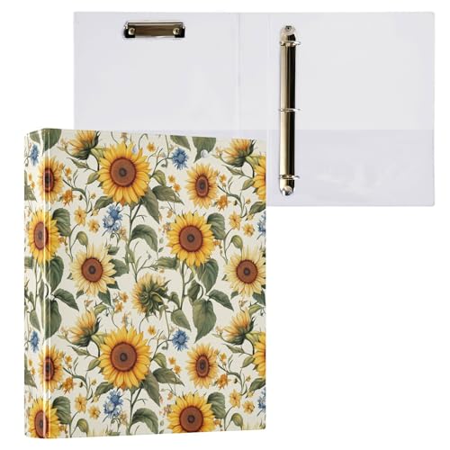 Ringbuch mit 3 Ringen für Briefgröße (27,9 x 21,6 cm) mit Innentaschen, ästhetischer Ordner, Hardcover, 1 Packung, Ukraine, Sonnenblume, Schönheit, Sommerblumen von Caihoyu