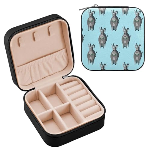 Schmuckschatulle für Damen, PU-Leder, Reise-Schmuckkästchen für Ringe, Ohrringe, Halsketten, Uhren, Geschenke für Mädchen, Damen, Damen, Cartoon, kleiner Esel Schmuckschatulle für Damen, PU-Leder, Reise-Schmuckkästchen für Ringe, Ohrringe, Halsketten, Uhren, Geschenke für Mädchen, Damen, Damen, Cartoon, kleiner Esel von Caihoyu