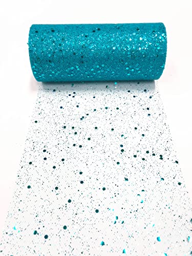 15cm x 22,8m Glitzer Tüll Stoffrolle Hexagon Pailletten Mesh Stoff Spule Tutu Rock Bady Dusche Hochzeitsfeier Geburtstag Dekoration (See blau) von CaiiBtntgb