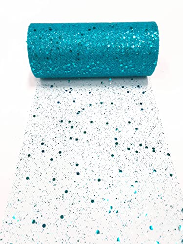 15cm x 22,8m Glitzer Tüll Stoffrolle Hexagon Pailletten Mesh Stoff Spule Tutu Rock Bady Dusche Hochzeitsfeier Geburtstag Dekoration (See blau) von CaiiBtntgb