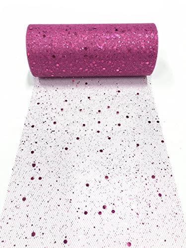 15cm x 22,8m Glitzer Tüll Stoffrolle Hexagon Pailletten Mesh Stoff Spule Tutu Rock Bady Dusche Hochzeitsfeier Geburtstag Dekoration (Rosenrot) von CaiiBtntgb