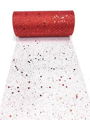 15cm x 22,8m Glitzer Tüll Stoffrolle Hexagon Pailletten Mesh Stoff Spule Tutu Rock Bady Dusche Hochzeitsfeier Geburtstag Dekoration (Rot) von CaiiBtntgb