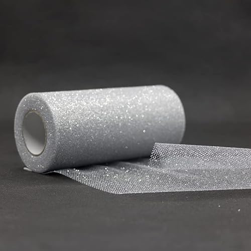 Glitter Tüll Stoff Pailletten Tüll für DIY Kunsthandwerk Nähen und Dekoration 15cm*22m (06 Silber) von CaiiBtntgb