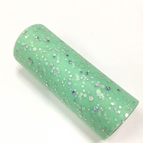 Glitzernde Pailletten Tüll Rolle Hochzeitsdekoration Organza Basteln Geburtstag Partyzubehör Stoffspule Tüll Tutu Kleid 25 Yards x 15cm (Minzgrün) von CaiiBtntgb