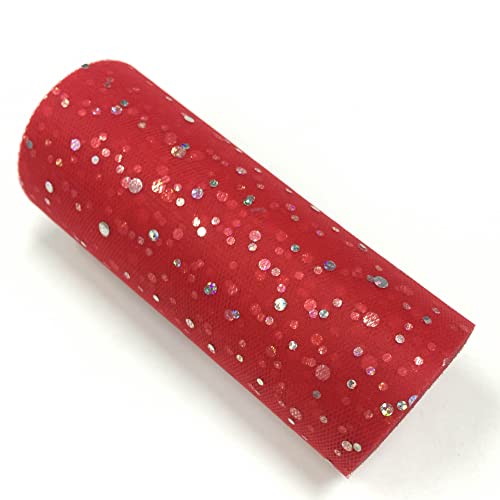 Glitzernde Pailletten Tüll Rolle Hochzeitsdekoration Organza Basteln Geburtstag Partyzubehör Stoffspule Tüll Tutu Kleid 25 Yards x 15cm (Rot) von CaiiBtntgb