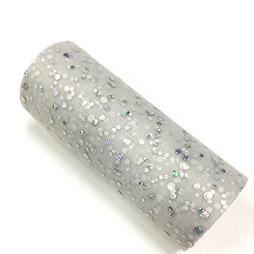 Glitzernde Pailletten Tüll Rolle Hochzeitsdekoration Organza Basteln Geburtstag Partyzubehör Stoffspule Tüll Tutu Kleid 25 Yards x 15cm (Silbergrau) von CaiiBtntgb