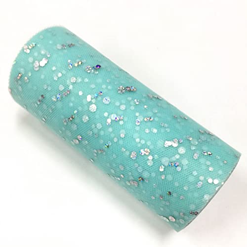 Glitzernde Pailletten Tüll Rolle Hochzeitsdekoration Organza Basteln Geburtstag Partyzubehör Stoffspule Tüll Tutu Kleid 25 Yards x 15cm (Tiff Blau) von CaiiBtntgb