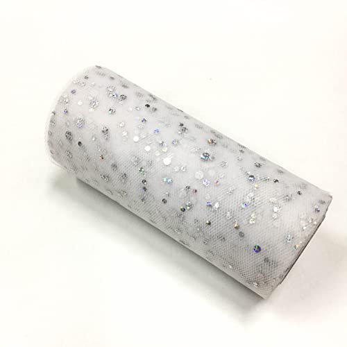 Glitzernde Pailletten Tüll Rolle Hochzeitsdekoration Organza Basteln Geburtstag Partyzubehör Stoffspule Tüll Tutu Kleid 25 Yards x 15cm (Weiß) von CaiiBtntgb