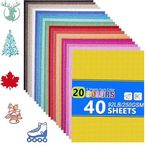 Glitzer-Karton, 40 Blatt, 20 Farben, 21 x 29,8 cm, Cricut-Papierkarton, kein Ausfallen, glitzernder Glitzer, A4-Glitzerpapier für Kunst und Handwerk, Kartenherstellung, Scrapbooking, DIY-Projekte Glitzer-Karton, 40 Blatt, 20 Farben, 21 x 29,8 cm, Cricut-Papierkarton, kein Ausfallen, glitzernder Glitzer, A4-Glitzerpapier für Kunst und Handwerk, Kartenherstellung, Scrapbooking, DIY-Projekte von Caija-H