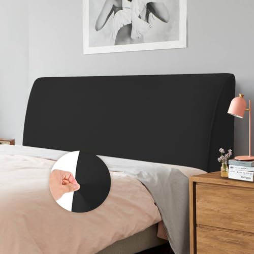 Caijin Bettkopfteil Hussen Bett Kopfteil Bezug, Weicher Strecken Samtstoff Staubdicht, Staubdichte Schutzhülle für gepolsterte Schlafzimmer Kopfteil, Samt Stoff (120-140 cm（Full）, Schwarz) von Caijin
