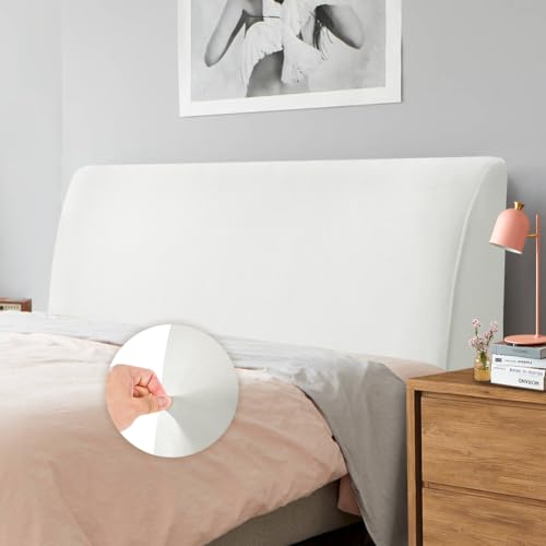 Caijin Bettkopfteil Hussen Bett Kopfteil Bezug, Weicher Strecken Samtstoff Staubdicht, Staubdichte Schutzhülle für gepolsterte Schlafzimmer Kopfteil, Samt Stoff (120-140 cm（Full）, Weiß) von Caijin