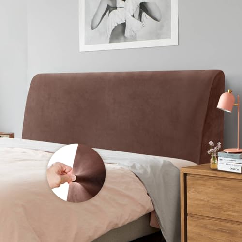 Caijin Bettkopfteil Hussen Bett Kopfteil Bezug, Weicher Strecken Samtstoff Staubdicht, Staubdichte Schutzhülle für gepolsterte Schlafzimmer Kopfteil, Samt Stoff (150-170 cm（Queen）, Kaffee) von Caijin