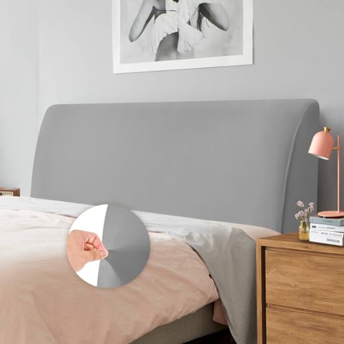 Caijin Bettkopfteil Hussen Bett Kopfteil Bezug, Weicher Strecken Samtstoff Staubdicht, Staubdichte Schutzhülle für gepolsterte Schlafzimmer Kopfteil, Samt Stoff (180-200 cm（Cal King）, Hellgrau) von Caijin