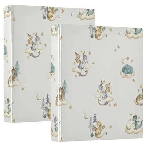 Caikeny 3-Ringbuch, Drachen, Tiere, Sterne, 3,8 cm, rundes Ring-Klemmbrett mit 2 Taschen, für Bürobedarf von Caikeny