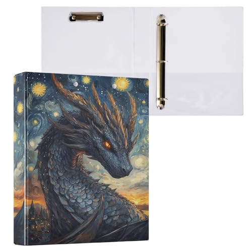 Caikeny 3-Ringbuch Dragon Van Gogh 3,8 cm Ordner, rundes Ring-Klemmbrett mit 2 Taschen für Bürobedarf Caikeny 3-Ringbuch Dragon Van Gogh 3,8 cm Ordner, rundes Ring-Klemmbrett mit 2 Taschen für Bürobedarf von Caikeny