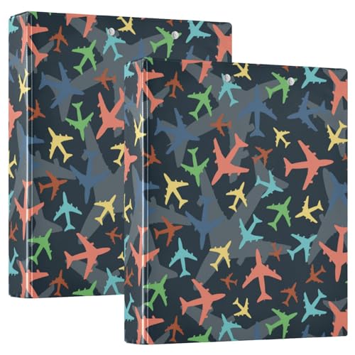 Caikeny 3-Ringbuch Flugzeuge Neon 3,8 cm Ordner grau rundes Ring-Klemmbrett mit 2 Taschen für Bürobedarf von Caikeny