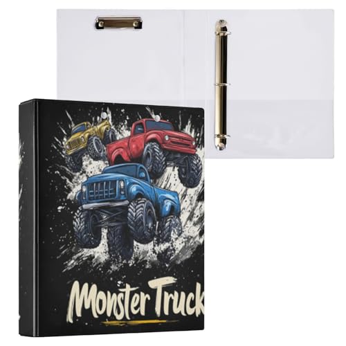 Caikeny 3-Ringbuch Monster Truck 3,8 cm Ordner Bulldozer Rundes Ring-Klemmbrett mit 2 Taschen für Bürobedarf von Caikeny