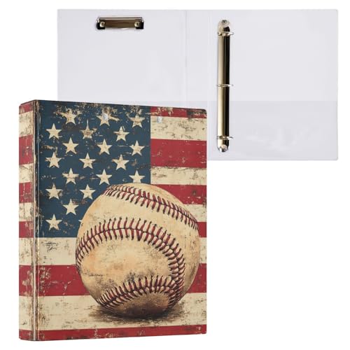 Caikeny Ringbuch mit 3 Ringen, Baseball-Motiv, 3,8 cm, rundes Ring-Klemmbrett mit 2 Taschen, für Bürobedarf Caikeny Ringbuch mit 3 Ringen, Baseball-Motiv, 3,8 cm, rundes Ring-Klemmbrett mit 2 Taschen, für Bürobedarf von Caikeny