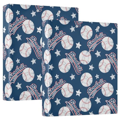 Caikeny Ringbuch mit 3 Ringen, Baseball-Sterne, Blau, 3,8 cm, Sterne, rundes Ring-Klemmbrett mit 2 Taschen, für Bürobedarf von Caikeny