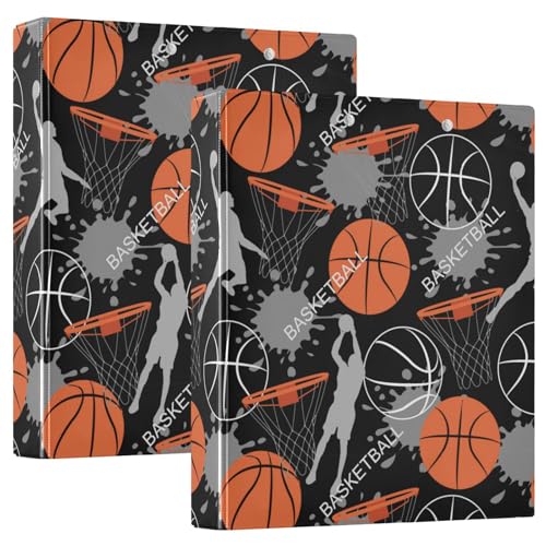 Caikeny Ringbuch mit 3 Ringen, Basketball, Sport, 3,8 cm, Bälle, schwarz, rund, Ring-Klemmbrett mit 2 Taschen für Bürobedarf von Caikeny