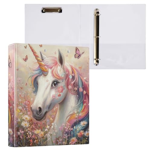 Caikeny Ringbuch mit 3 Ringen, Einhorn, Schmetterling, Regenbogenhorn, 3,8 cm, rundes Ring-Klemmbrett mit 2 Taschen für Bürobedarf Caikeny Ringbuch mit 3 Ringen, Einhorn, Schmetterling, Regenbogenhorn, 3,8 cm, rundes Ring-Klemmbrett mit 2 Taschen für Bürobedarf von Caikeny