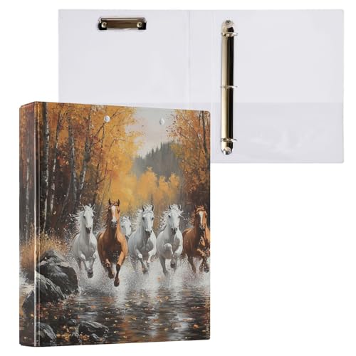Caikeny Ringbuch mit 3 Ringen, Ölgemälde, Pferde, laufend, 3,8 cm, rundes Ring-Klemmbrett mit 2 Taschen für Bürobedarf Caikeny Ringbuch mit 3 Ringen, Ölgemälde, Pferde, laufend, 3,8 cm, rundes Ring-Klemmbrett mit 2 Taschen für Bürobedarf von Caikeny