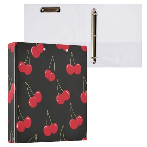 Caikeny Ringbuch mit 3 Ringen, Rot, Kirsche, Schwarz, 3,8 cm, rund, Ring-Klemmbrett mit 2 Taschen, für Bürobedarf von Caikeny
