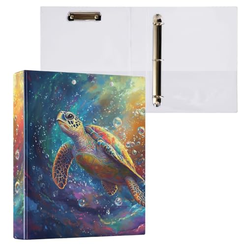 Caikeny Ringbuch mit 3 Ringen, bunt, Meeresschildkröte, Aquarell, 3,8 cm, rundes Ring-Klemmbrett mit 2 Taschen für Bürobedarf von Caikeny
