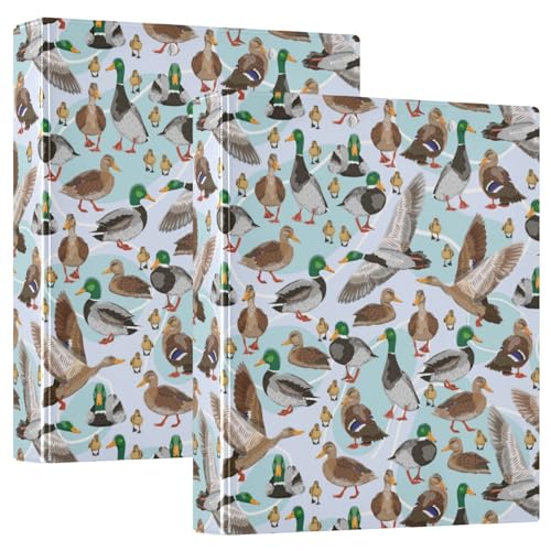 Caikeny Ringbuch mit 3 Ringen, lustige Enten und Tiere, 3,8 cm, bunt, rund, Ring-Klemmbrett mit 2 Taschen, für Bürobedarf von Caikeny
