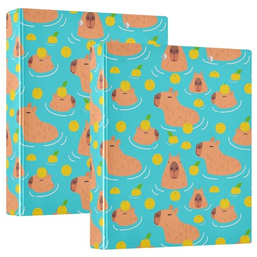 Caikeny Ringbuch mit 3 Ringen, niedliches Capybaras, 3,8 cm, Zitrone, rundes Ring-Klemmbrett mit 2 Taschen, für Bürobedarf von Caikeny