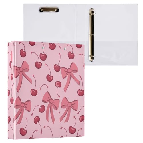 Caikeny Ringbuch mit 3 Ringen, rosa Schleife, Kirschrot, 3,8 cm, rund, Ring-Klemmbrett mit 2 Taschen, für Bürobedarf von Caikeny