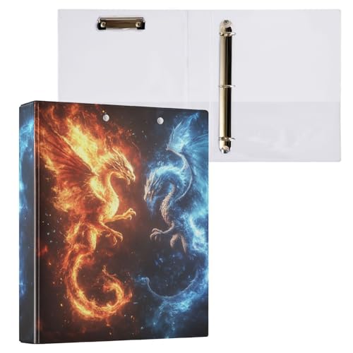Caikeny Ringbuch mit 3 Ringen, roter Feuerdrache, 3,8 cm, blaue Flamme, rundes Ring-Klemmbrett mit 2 Taschen, für Bürobedarf Caikeny Ringbuch mit 3 Ringen, roter Feuerdrache, 3,8 cm, blaue Flamme, rundes Ring-Klemmbrett mit 2 Taschen, für Bürobedarf von Caikeny