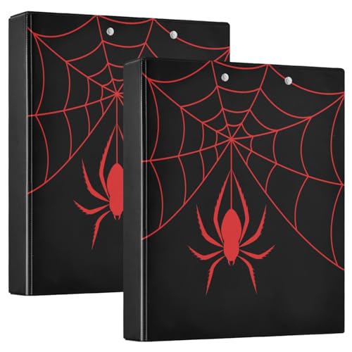 Caikeny Ringbuch mit 3 Ringen, rotes Spinnennetz, schwarz, 3,8 cm, Halloween, rundes Ring-Klemmbrett mit 2 Taschen, für Bürobedarf von Caikeny