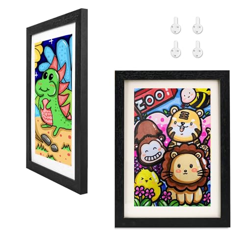 Cainor Holz Bilderrahmen Kinderzeichnung A4 Packung 2,36×25 cm Frontöffnung Bilderrahmen Mehrere Bilder von Kindern Kunst Fotorahmen an der Fotowand-schwarz von Cainor
