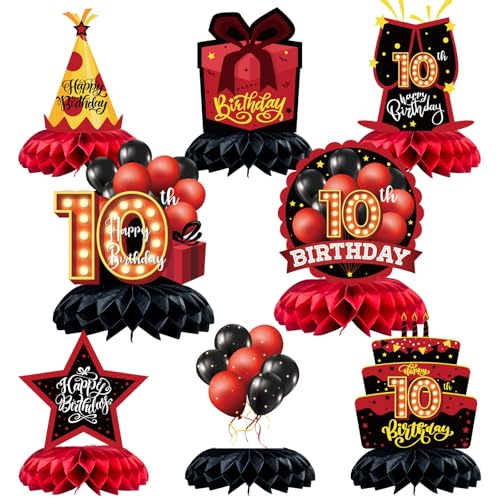 Caiwowo Tischdekorationen zum 10. Geburtstag, Wabenaufsätze, Rot und Schwarz, 8 Stück Caiwowo Tischdekorationen zum 10. Geburtstag, Wabenaufsätze, Rot und Schwarz, 8 Stück von Caiwowo
