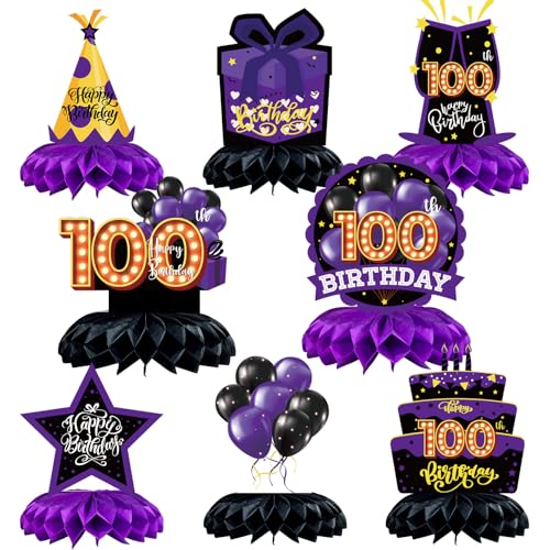 Caiwowo Tischdekorationen zum 100. Geburtstag, Wabenaufsätze, Lila und Schwarz, Partygeschenke zum 100. Geburtstag, für Damen und Herren, 8 Stück Caiwowo Tischdekorationen zum 100. Geburtstag, Wabenaufsätze, Lila und Schwarz, Partygeschenke zum 100. Geburtstag, für Damen und Herren, 8 Stück von Caiwowo